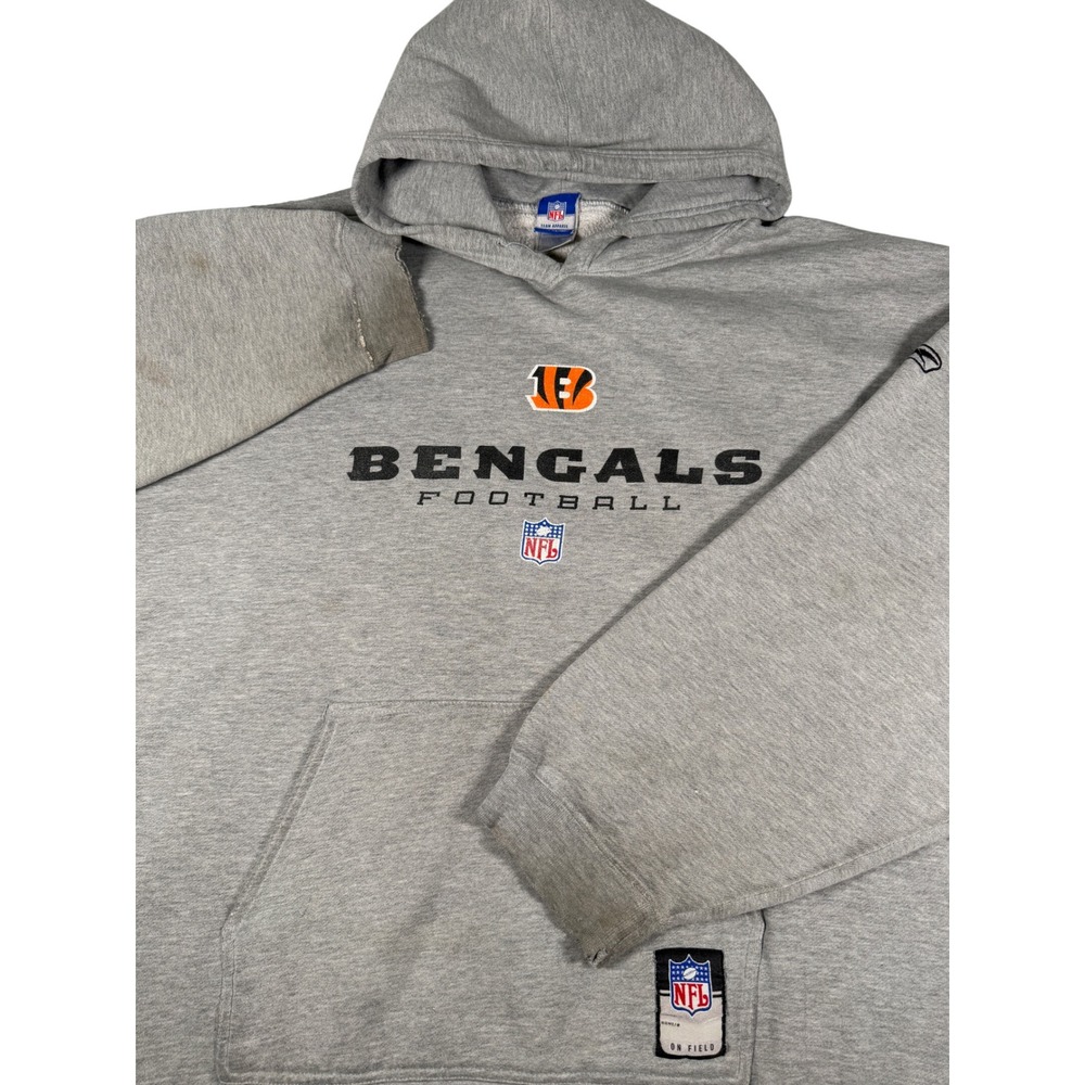 Reebok NFL Cincinnati Bengals Football Hoodie Gray Mens 2XL Y2K Thrashed
